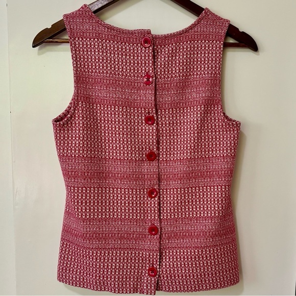 Banana Republic| Red Jacquard Knit Sleeveless Blouse w/Back Buttons Sz XS - Picture 3 of 4